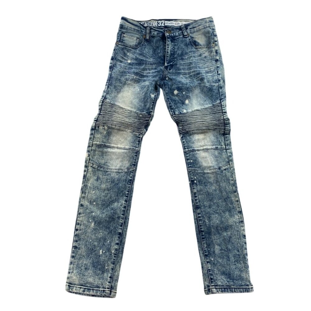 Reason Mens Jeans Size 32 Blue Acid Wash Slim Fit Straight Pleated Classic Y2K